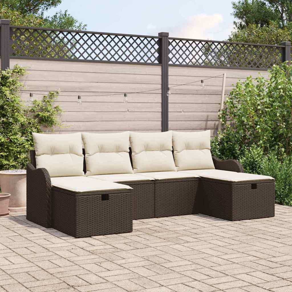 Garten-Sofa-Set mit Kissen mit Speicher 6 pcs Braun Poly Rattan